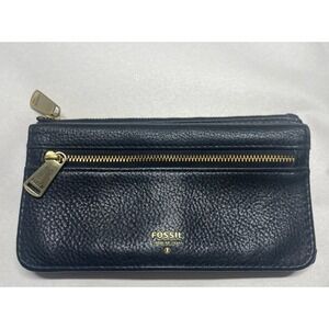 Fossil Preston Flip Clutch Wallet‎ Womens One Size Black Leather Zip Organizer